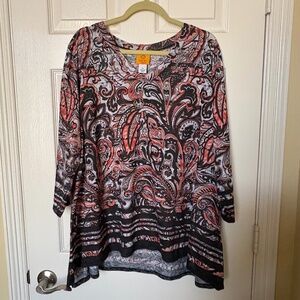 Ruby Rd. Women's Plus Size Paisley V-Neck Top, Size 3X